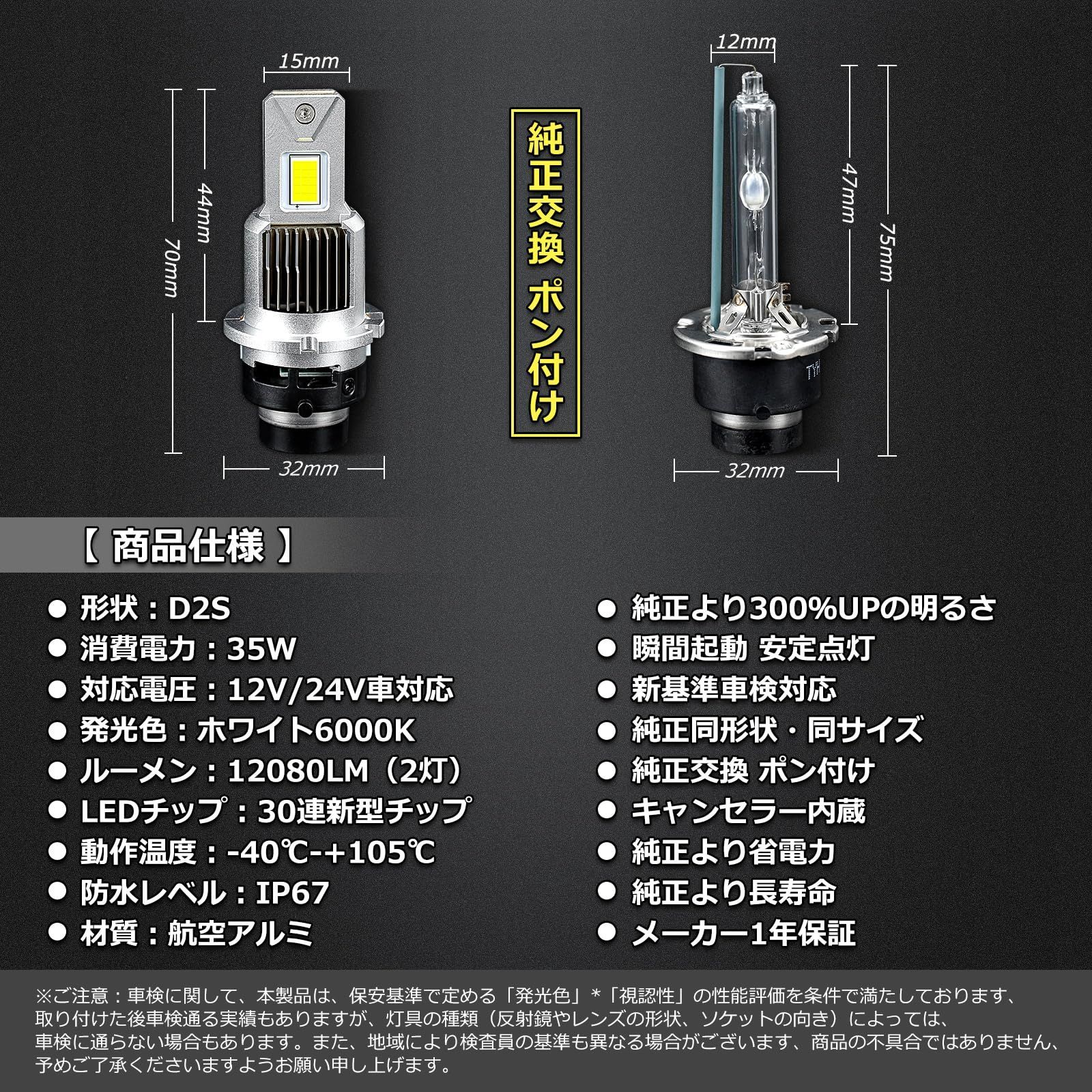 業界初 純正型LED」OPPLIGHT D2S LED ヘッドライト 爆光 純正HIDをLED 