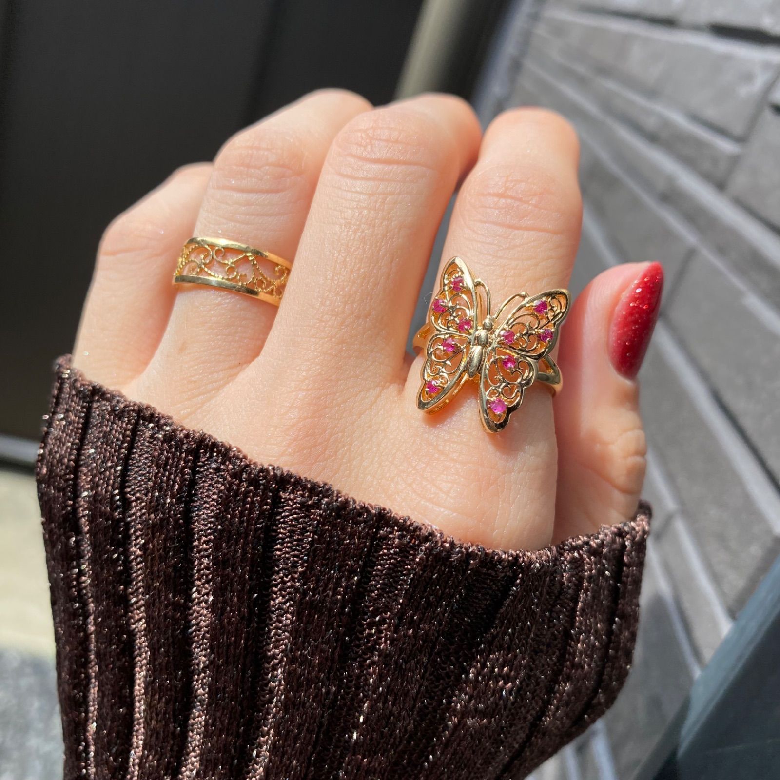 【昭和レトロ】K18 バタフライ 透かし ルビー 13号 蝶 ゴールド 昭和レトロ】K18 バタフライ 透かし ルビー 13号 蝶 ゴールド C1682