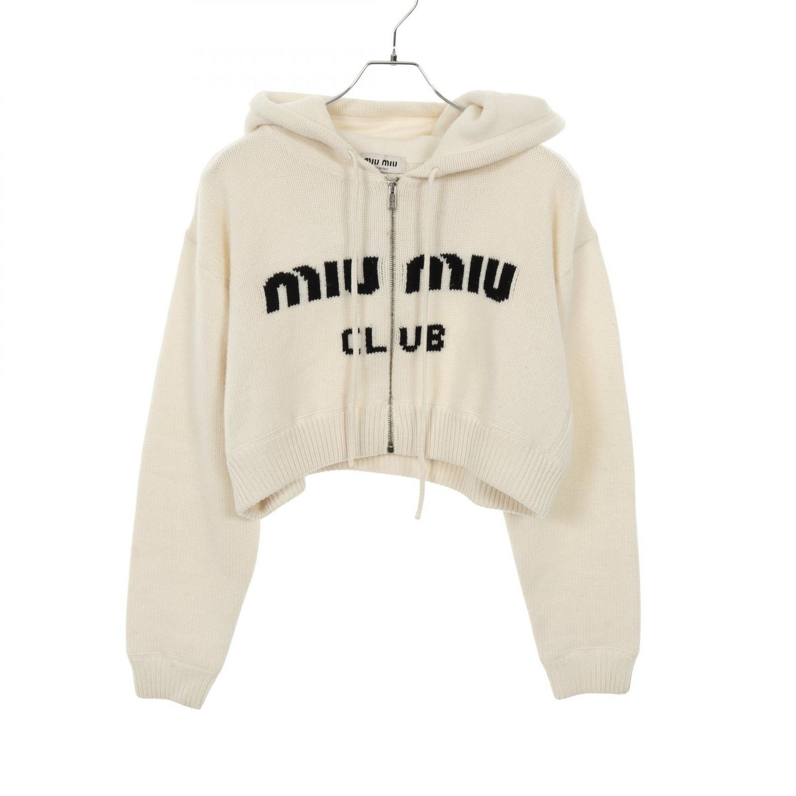 【MiuMiu】ナンバリングロゴ パーカー ランウェイ [Miu Miu] 刺繍入り コットン フーディー パーカー