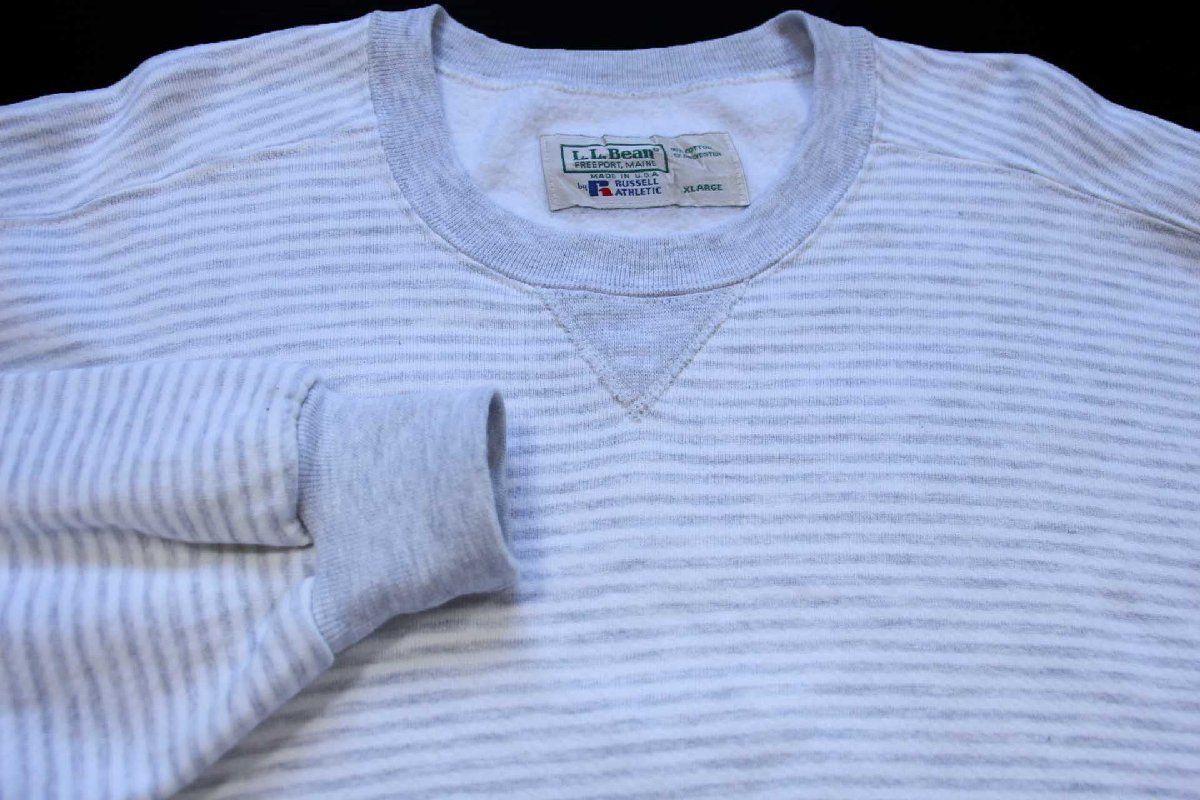 90s USA製 L.L.Bean×RUSSELLラッセル ボーダー 前V スウェット