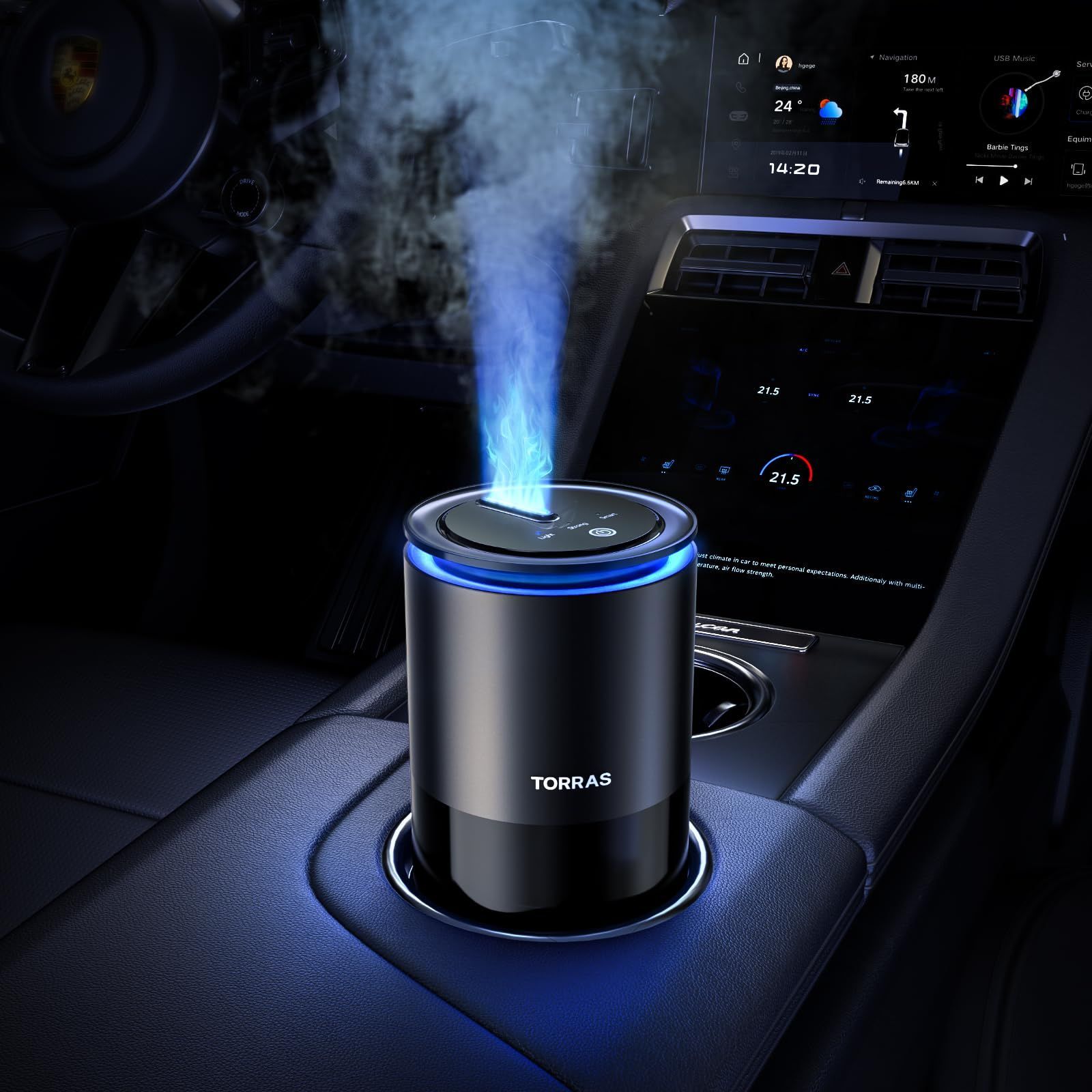 TORRAS 車 アロマディフューザー 詰まりにくい特許大噴霧口 雰囲気ライト 自動ON OFF 静音 コードレス 車 芳香剤 金木犀 CF12 消臭 天然香料