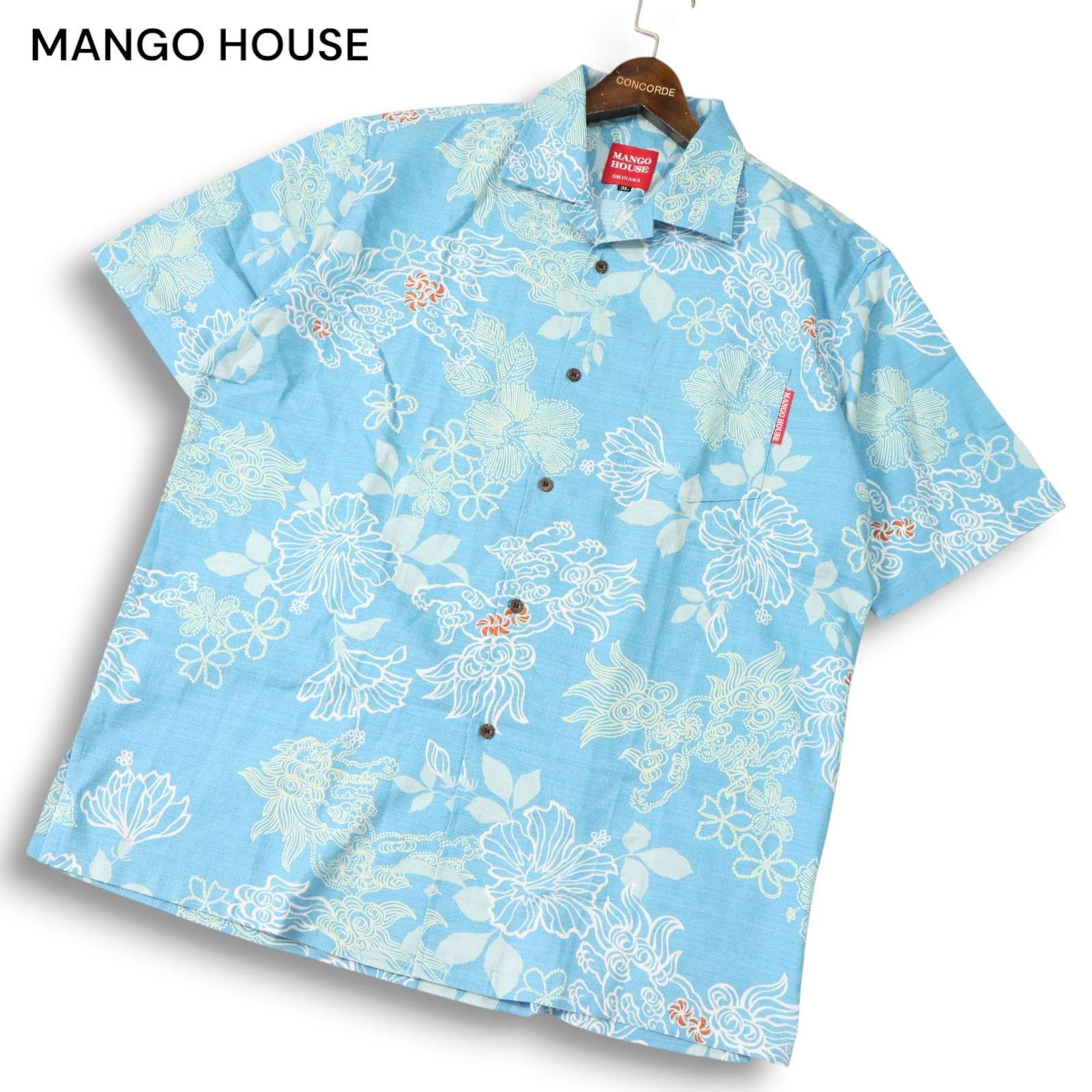 MANGO HOUSE マンゴ ハウス 春夏 シーサー&花柄☆ 半袖 かりゆしウェア 