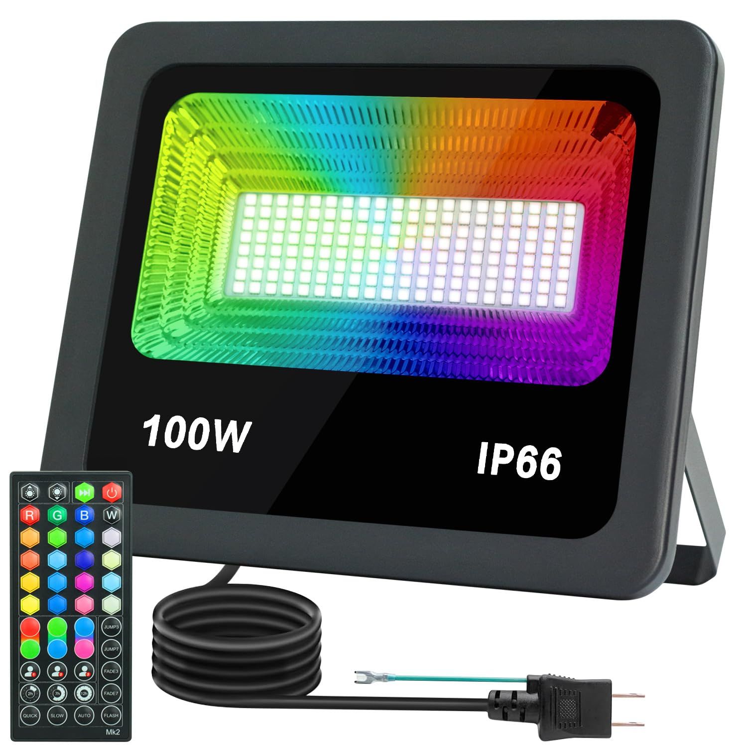 RGBライト RGB投光器 カラーライト フラッドライト ライトアップ 100W LED 500W相当 明るい 省エネ IP66防水 リモコン操作 6種類照明モード タイミング機能 調光 メモリー機能 屋外 屋内 バー 看板灯 アクアリウム照明 水槽