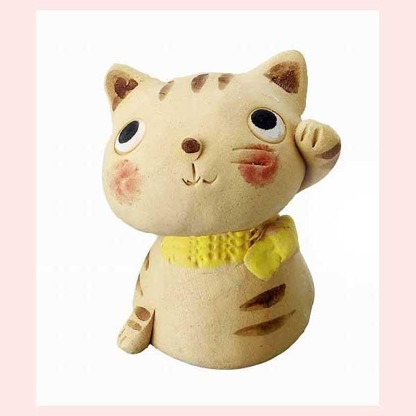 置物　赤ちゃん猫・黄　K5436　※陶器，開運招福，縁起物，和，民芸品，工芸品，日本，レトロモダン，かわいい，可愛い，ユニーク，，コレクション，マスコット，子猫，仔猫，キャット