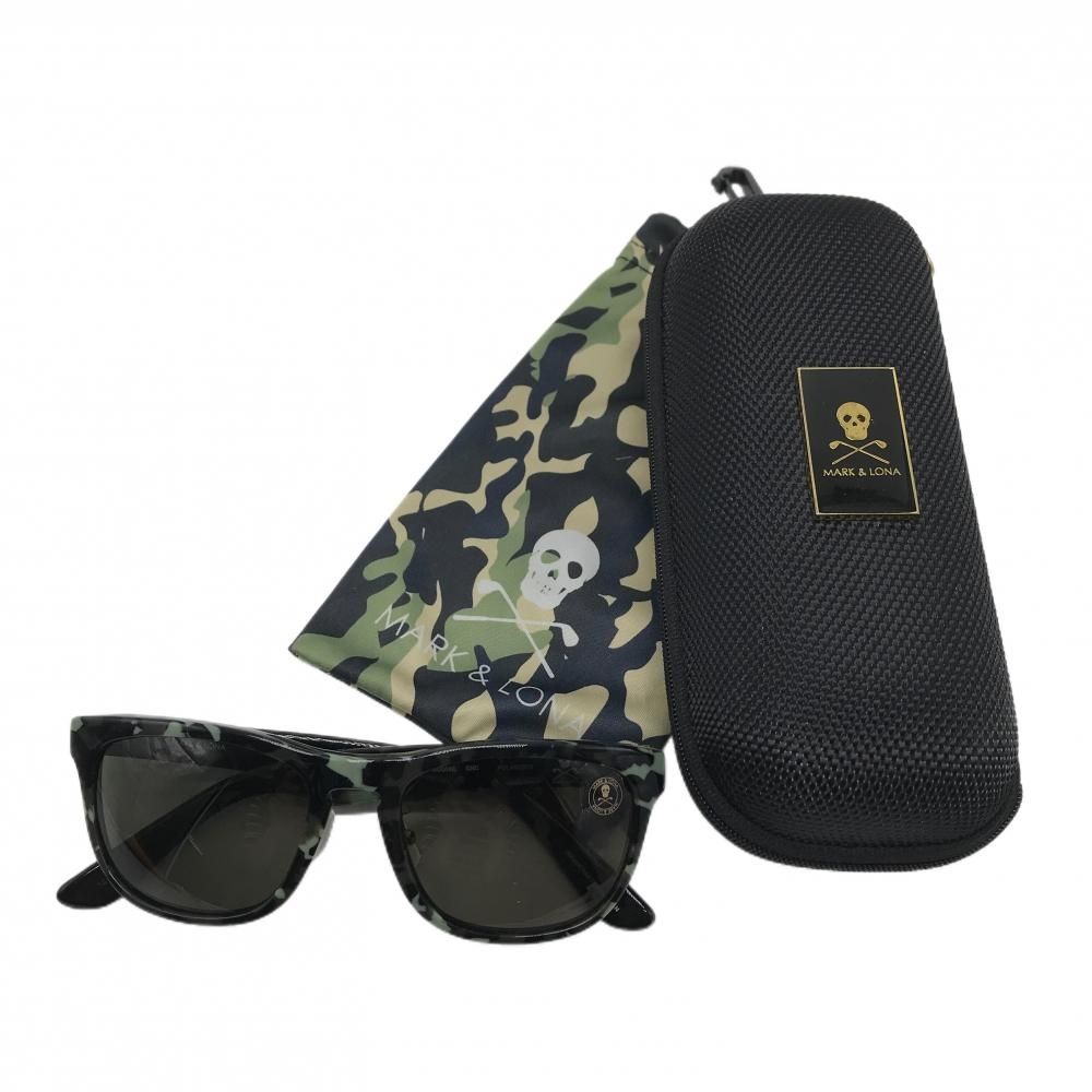 超 マークアンドロナ サングラス 黒×グリーン カモフラ柄 迷彩 52□19 140 収納袋 ケース付ゴルフ MARK＆LONA
