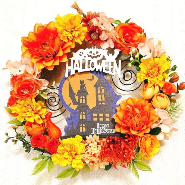 ハロウィンリース☆フラワーリース☆造花☆メルカリ便☆25～34cm☆ ハロウィンリース☆フラワーリース☆造花☆メルカリ便☆25～34cm