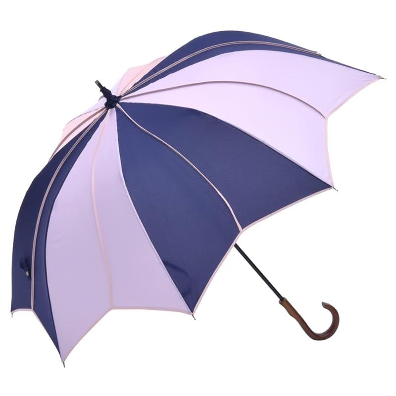 [シノワズリーモダン]雨傘 大判 レディース フラワー モチーフ 長傘 深張り 濡れにくい パイピング (ネイビーマルチ) 0