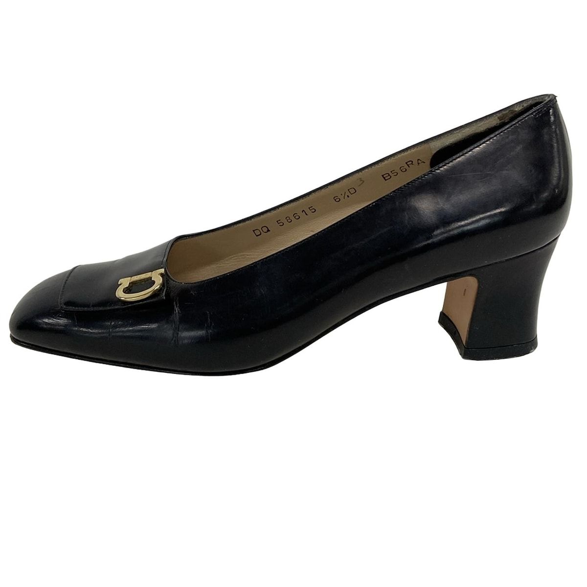 FERRAGAMO|SalvatoreFerragamo サルバトーレフェラガモ パンプス 6 1|2 D レディース ガンチーニ 黒 レザー