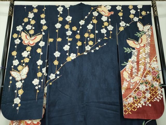 平和屋着物○豪華振袖 枝垂れ桜 舞蝶花文 暈し染め 金彩 正絹