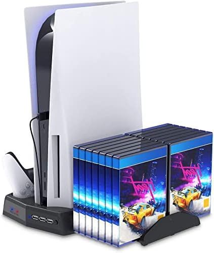 ♥ axGear プレイステーション5用垂直スタンド 冷却ファン充電デュアルコントローラスロット付き