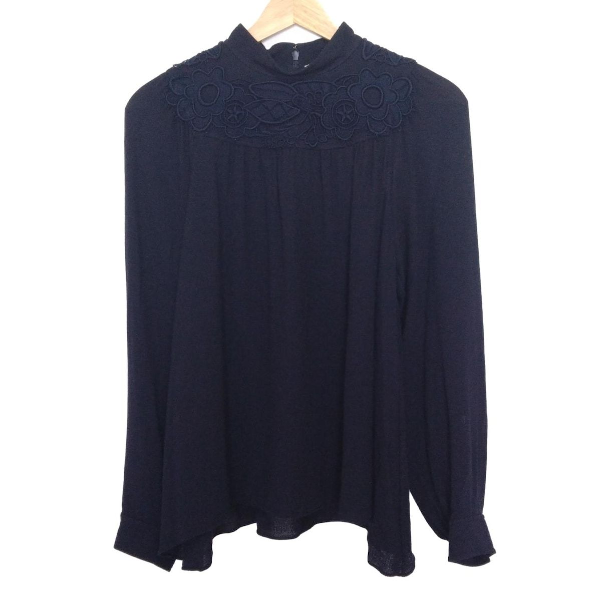 Chloe クロエ 長袖カットソー サイズ34 S レディース - ネイビー ハイネック レース