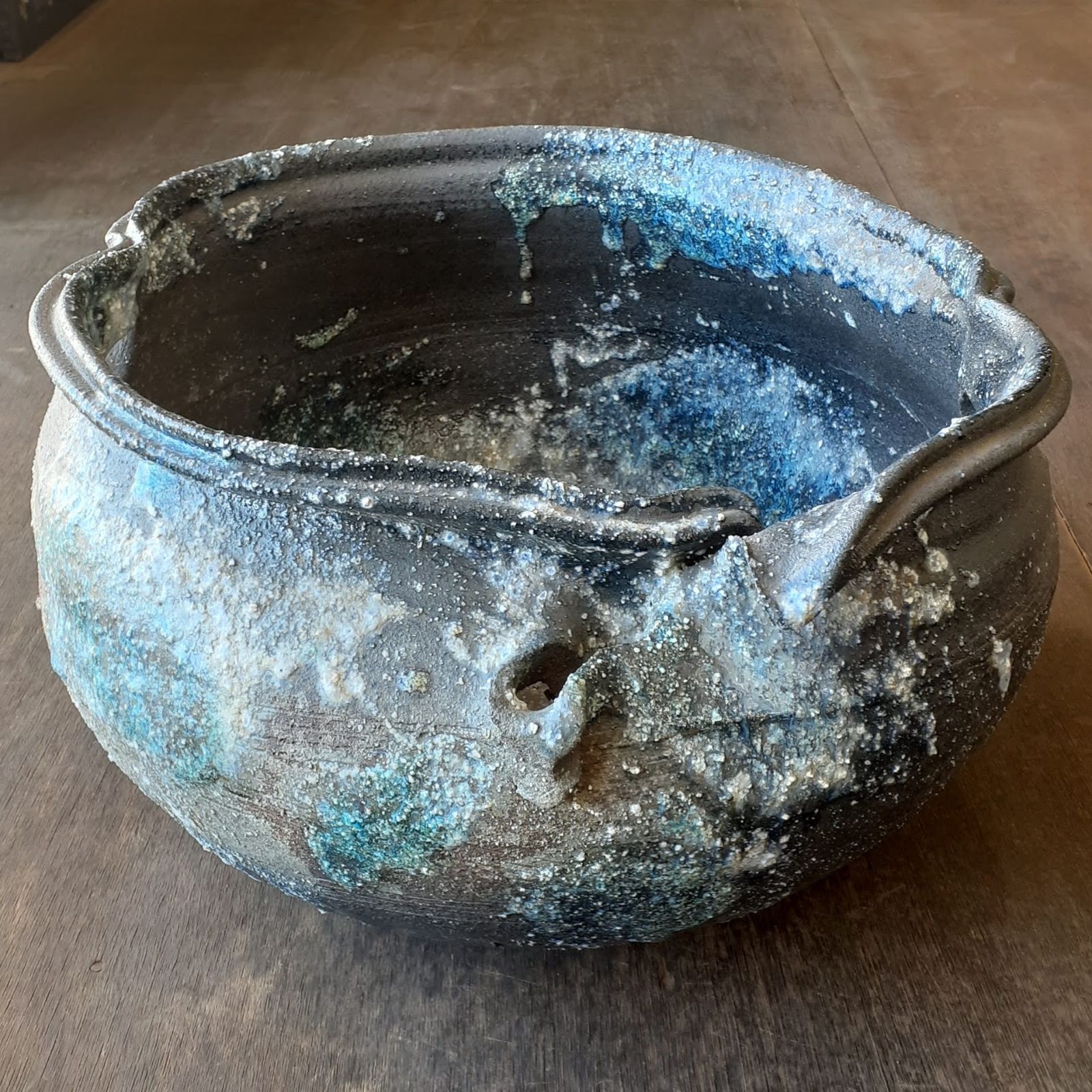 信楽焼　ブルー　大型 投入 花器 楽天市場】【信楽焼】 ブルーガラス小判水盤13号 幅39cm×奥行き