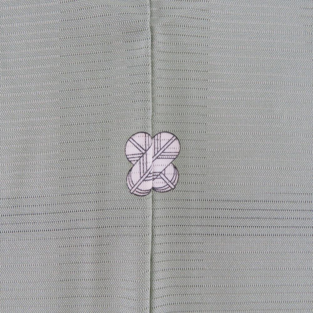 夏着物 色無地 駒絽 薄緑色 草色 絽 広衿 正絹 一つ紋 違い鷹の羽紋