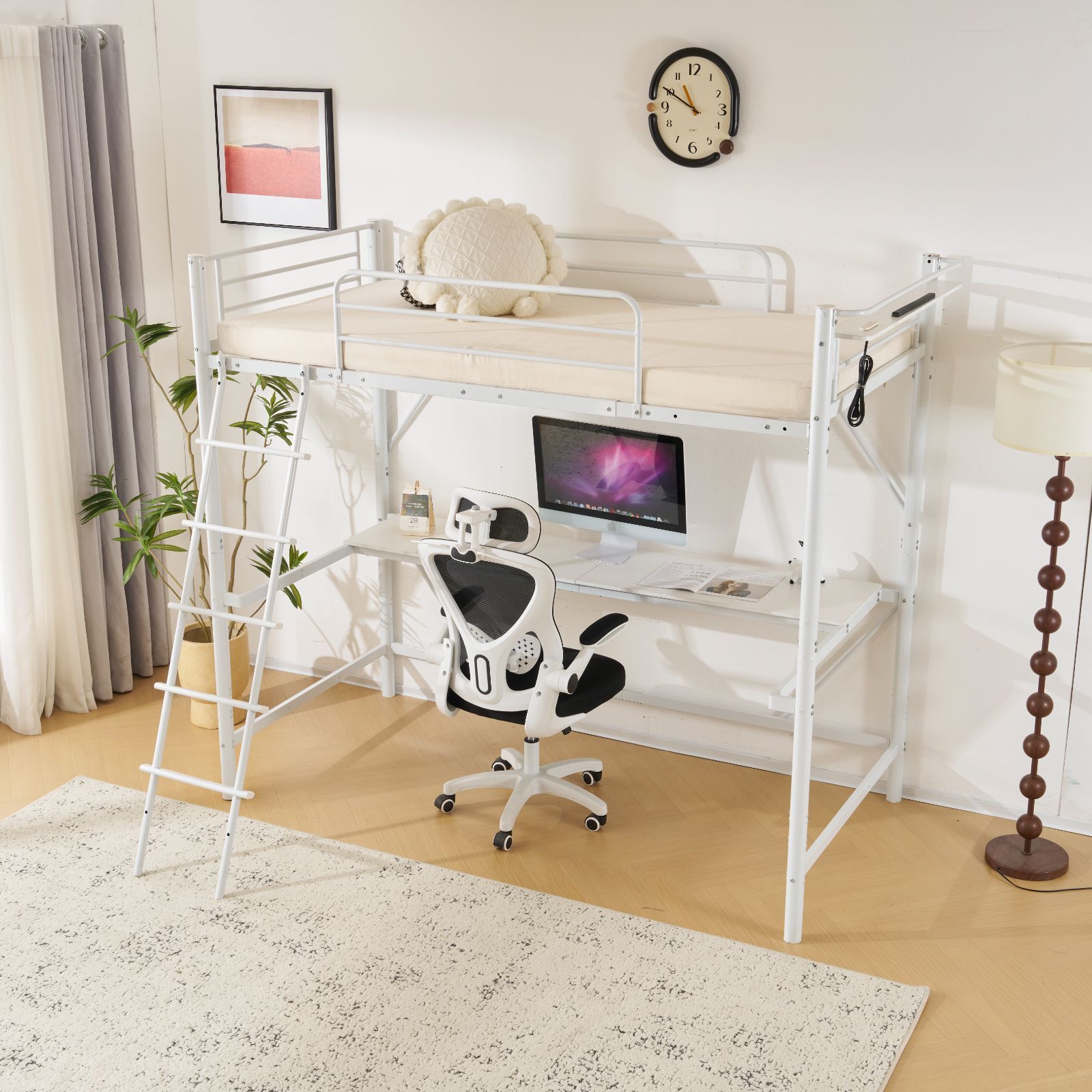 システムベット ロフトベッド シングル デスク付き コンセント付き