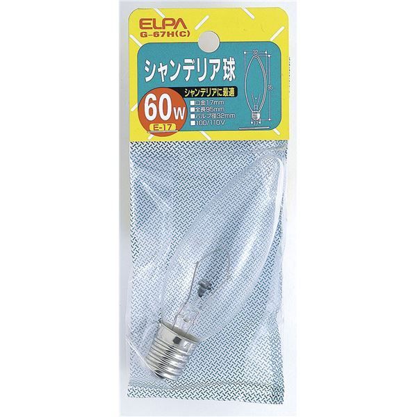 （まとめ） ELPA シャンデリア球 電球 60W E17 クリア G-67H（C） 