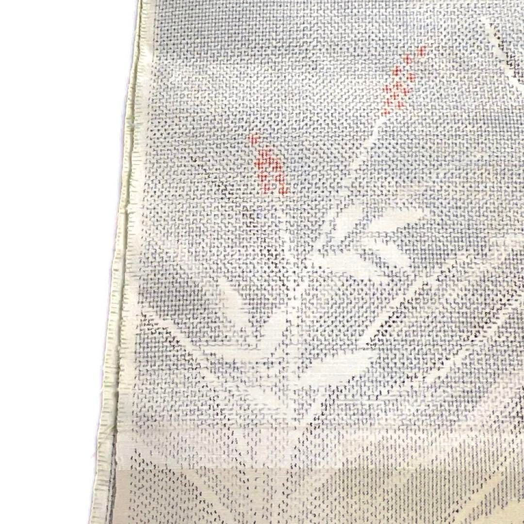 未使用 小紋反物 紬 南天 リーフ 深里登紬 ホワイト 着物 043a d