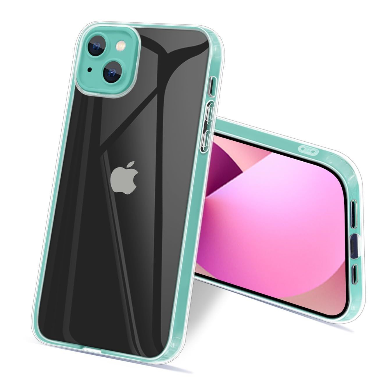 【色: シアン】2024新モデルiPhone 14 携帯ケース 透明 耐衝撃 二