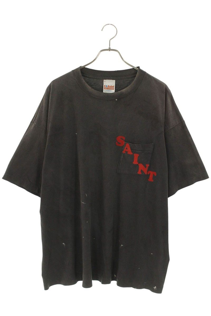 セントマイケル SM-HR1-0000-009 ロゴプリントヴィンテージ加工ポケットTシャツ メンズ XXL