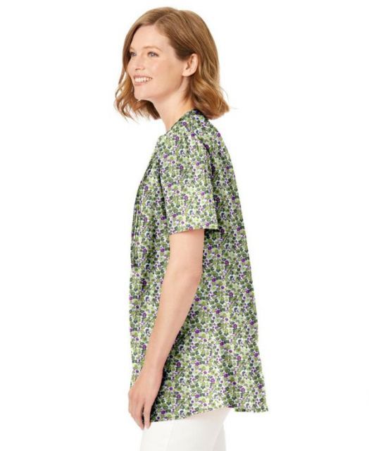  ウーマン ウィズイン レディース シャツ トップス Women s Plus Size Pintucked Half-Button Tunic Olive green blooming ditsy 長袖 シャツ ブラウス