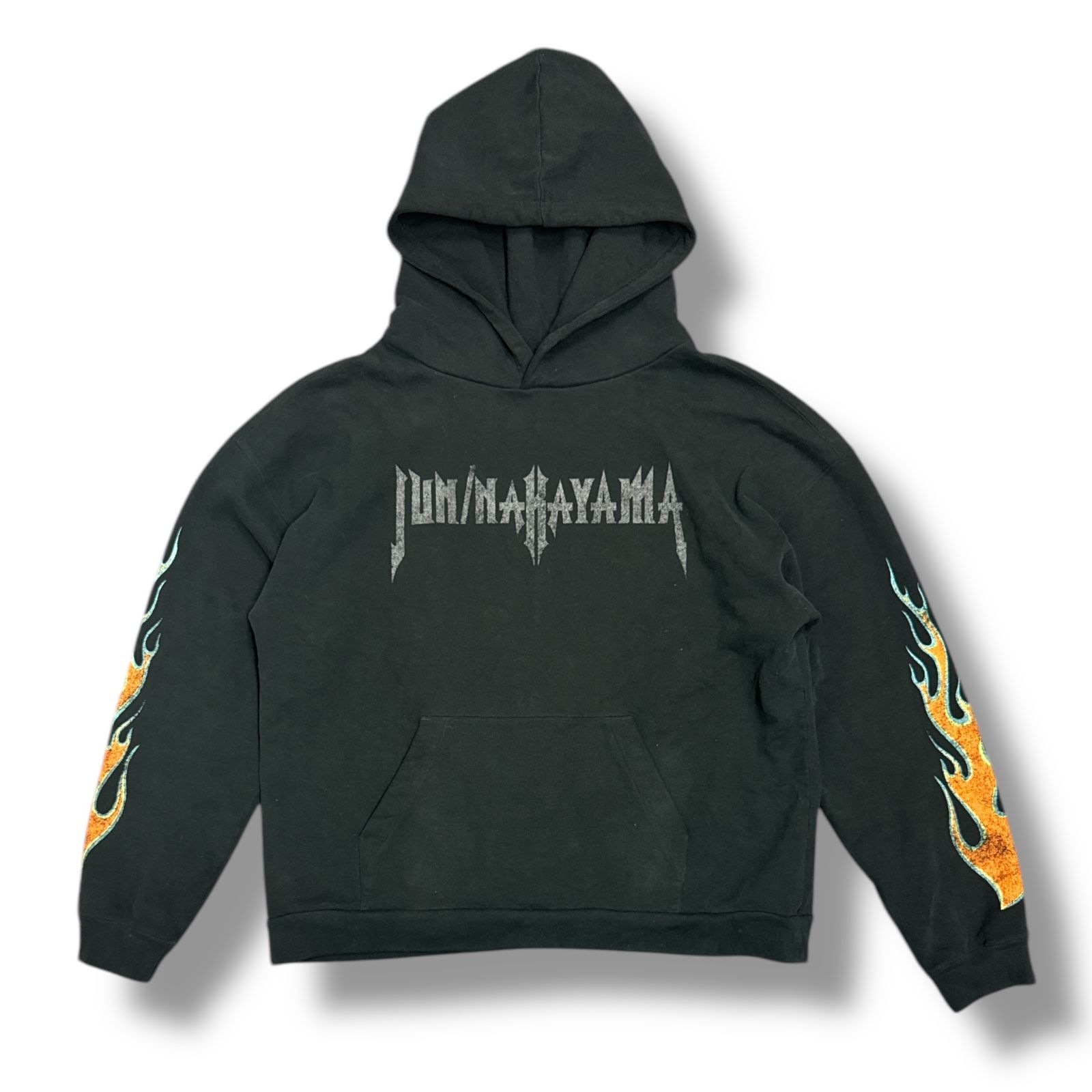 JUN/NAKAYAMA ジュンナカヤマ 24AW FLAME HOODIE ダメージ加工 プルオーバースウェットパーカー フーディー ブラック JN-FW24-014 参考上代45100円 JUN/NAKAYAMA 24AW FLAME HOODIE フレイムフーディー