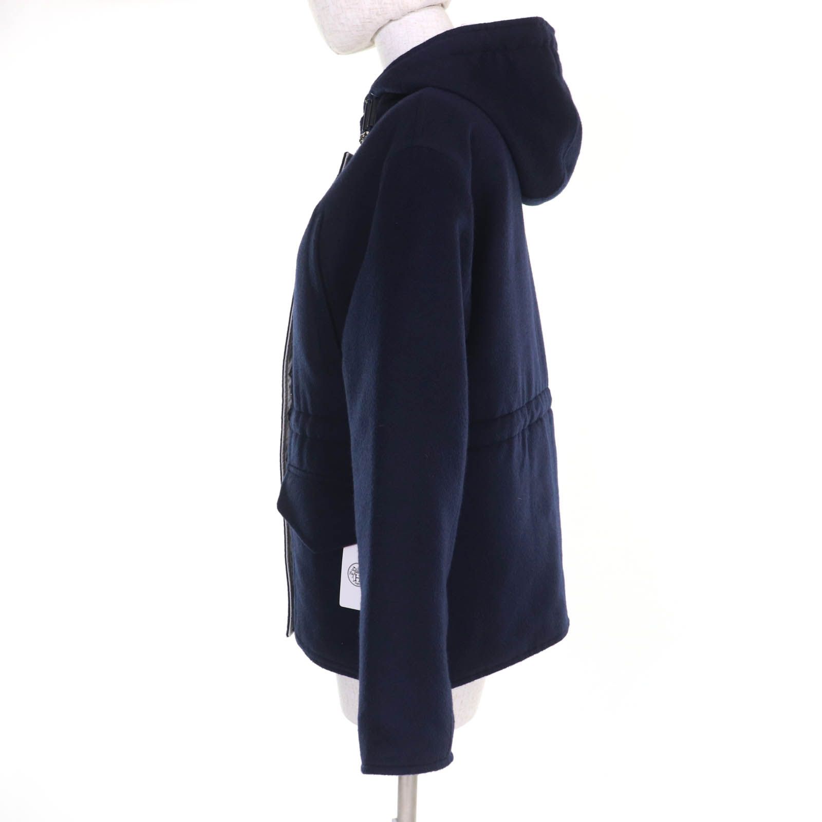 HERMES エルメス 製 3E0123DA カシミヤ100％ シェーヌダンクル 中綿入り リバーシブル ジャケット ネイビー ホワイト 34 イタリア製 レディース