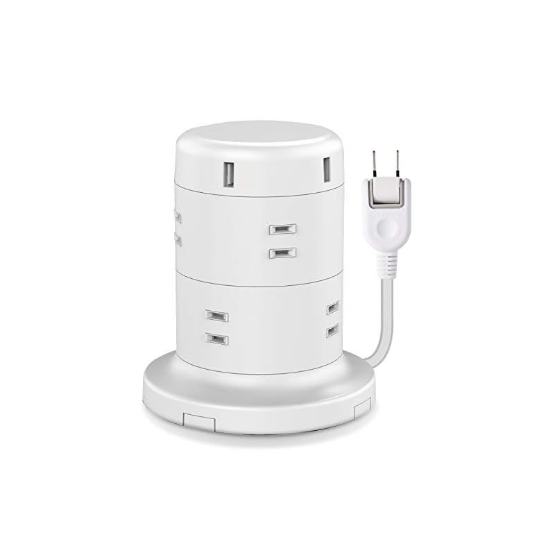  エレコム 電源タップ タワー型 延長コード [ 8個口 u0026 USB×5ポート ] 固定パーツ付 雷ガード ほこりシャッター 2m ホワイト ECT-0620WH 0 電源アダプター・充電器