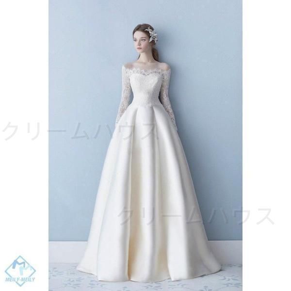 ?♥ ウエディングドレス 長袖 ワンショルダー 秋冬 結婚式 二次会 プリンセス エンパイア 花嫁 ドレス 披露宴 ロングドレ