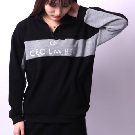 CECIL McBEE green バイカラーDBハーフジップスウェット ﾌﾞﾗｯｸ Mサイズ
