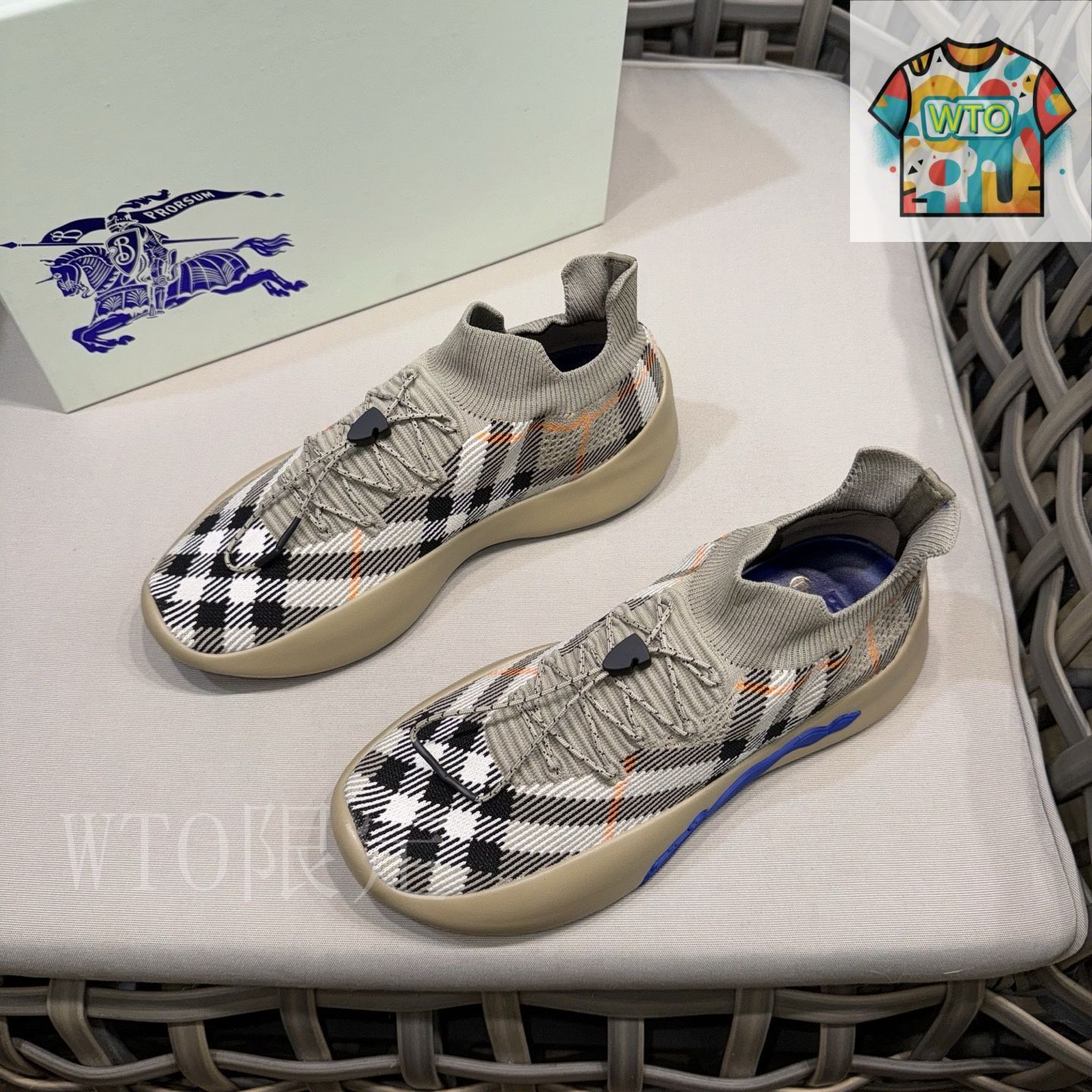 【BURBERRY】ニット チェック バレエシューズ バーバリー(BURBERRY) チェック ニット スニーカー05-3 - メルカリ