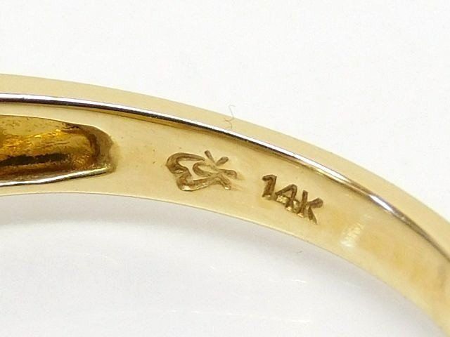 グリーンストーン ゴールドリング14K 14K 14金 リング □ 17号 3.6g レディース イエローゴールド