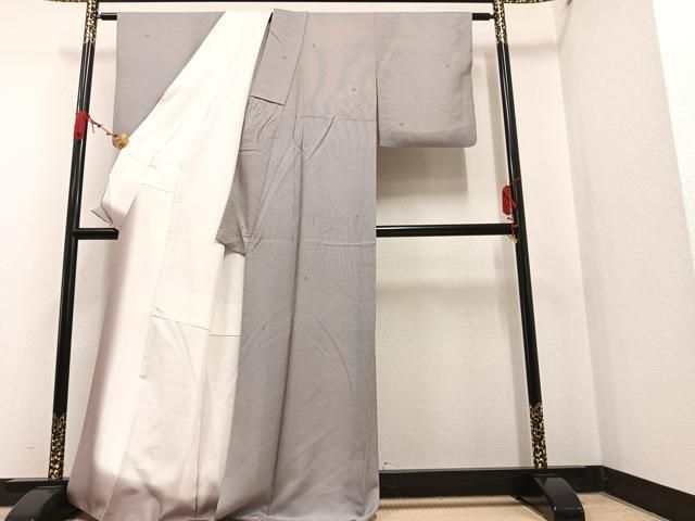 平和屋着物○訪問着 江戸小紋 万筋 紫鼠色×素色 菱 金彩 正絹 逸品