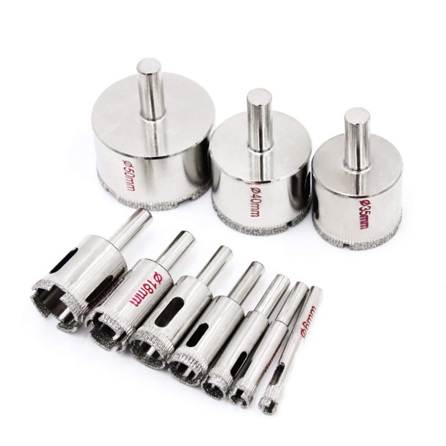 新品 ダイヤモンドホールソー コアビット ガラス タイル 穴あけ 超硬 10本組 6mm 8mm 10mm 14mm 16mm 18mm 22mm 35mm 40mm 50mm