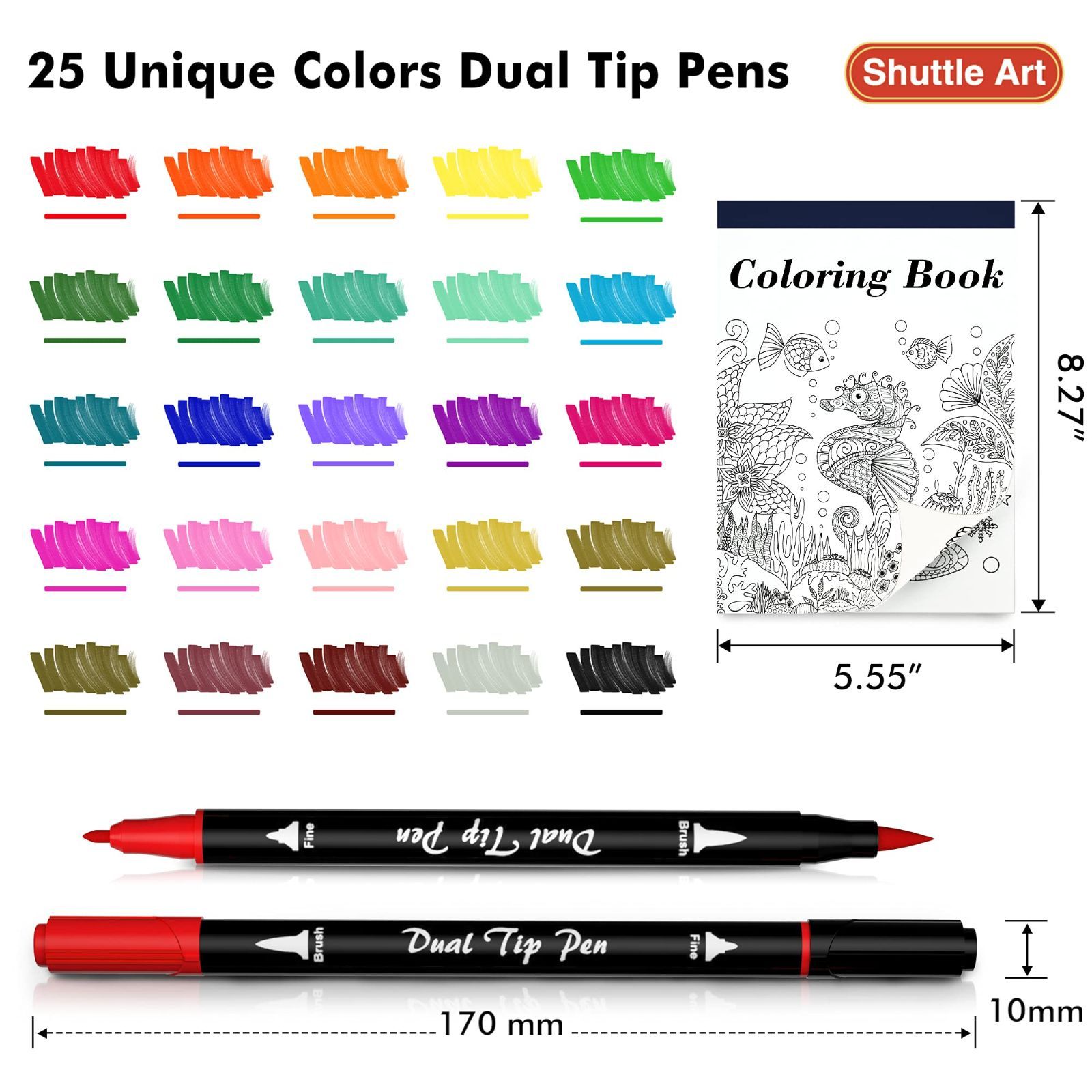 limekuoo 24 colors dual brush pen colored markers pens with 0.4mm  fine-liner tip kids