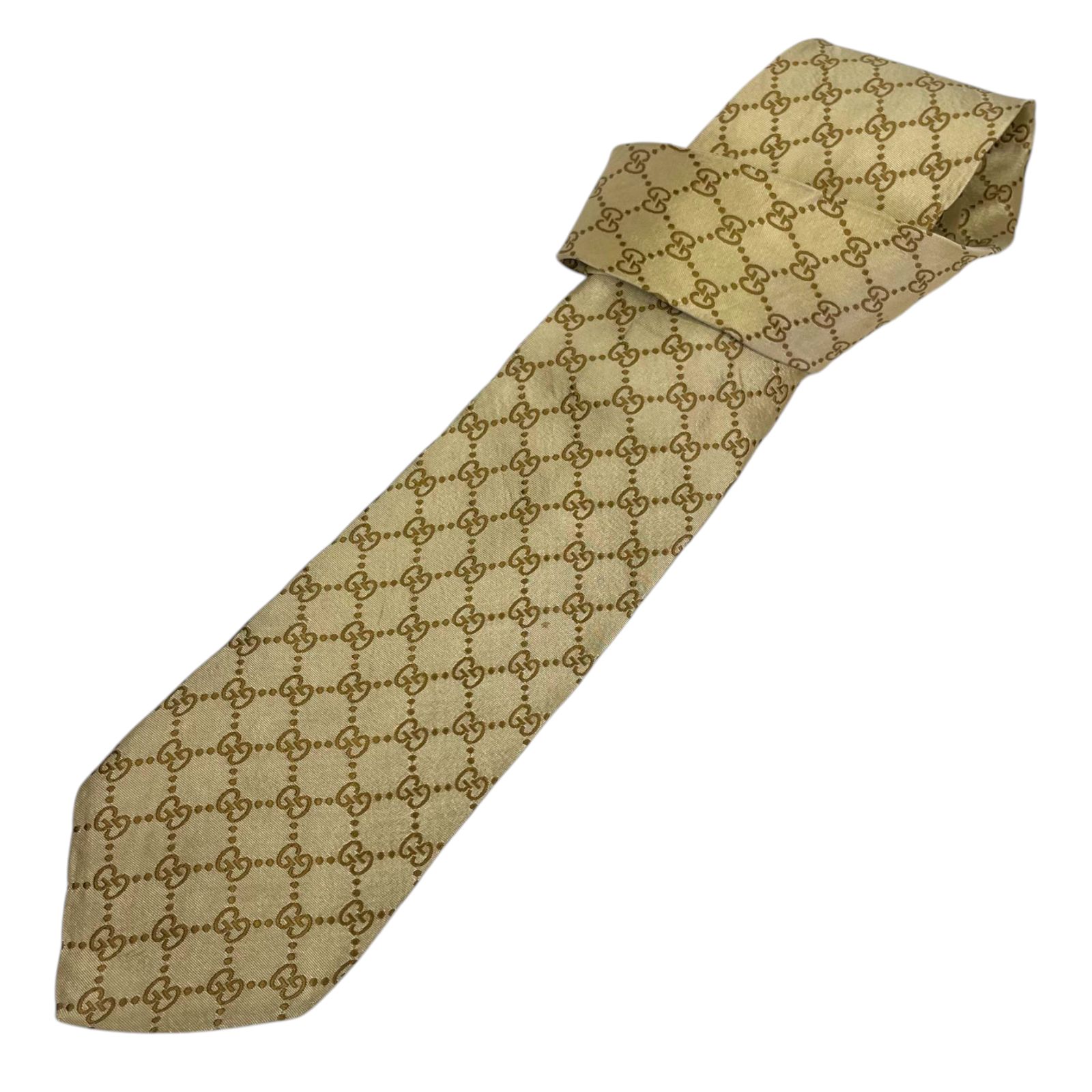美品 グッチ GUCCI シルク100% ネクタイ ゴールド GGロゴ GUCCI グッチ ネクタイ シルク シルク100% GG ゴールド 光沢