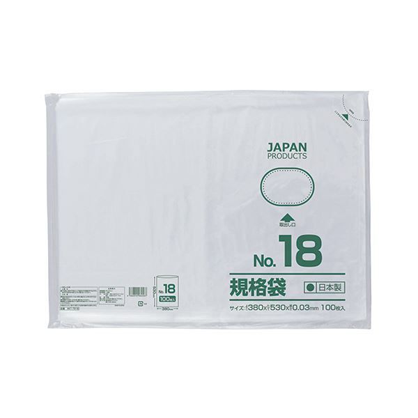 (まとめ) クラフトマン 規格袋 18号ヨコ380×タテ530×厚み0.03mm HKT-T018 1パック（100枚）  