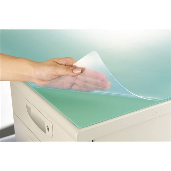 (まとめ）TANOSEE再生透明オレフィンデスクマット ダブル（下敷付） 600×450mm グリーン 1セット（5枚）〔×3セット〕 TANOSEE 再生透明オレフィンデスクマット ダブル(下敷き付グレー) 990