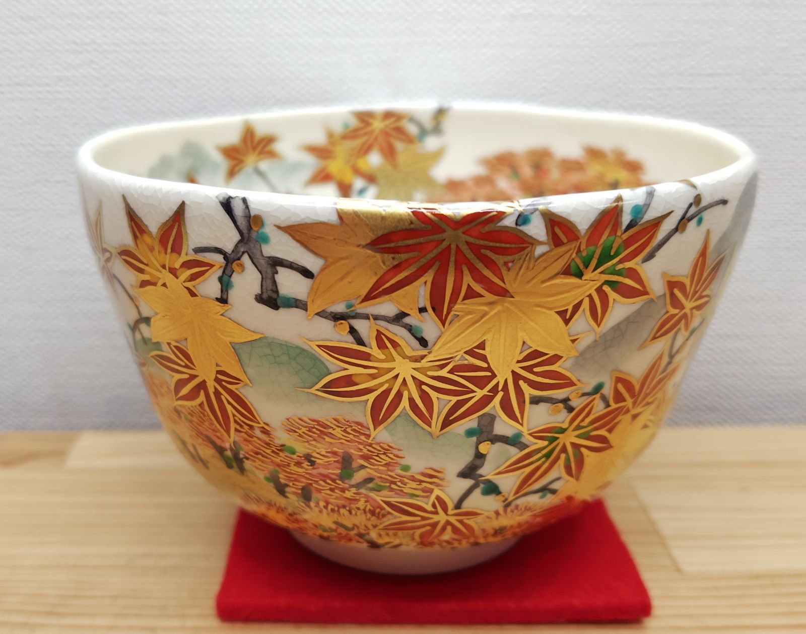 逢絢亭 茶道具 茶碗 京焼 仁清 紅葉山の絵 富永玄山 共箱入り