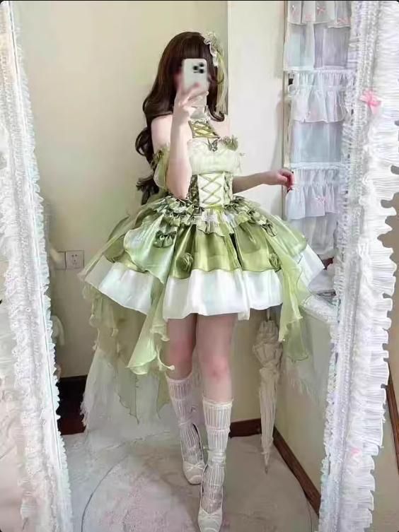 25年 コスプレ プリンセス 花嫁 ロリータワンピース グリーン ドレスロリータセット 仮装 撮影会 舞台 イベント