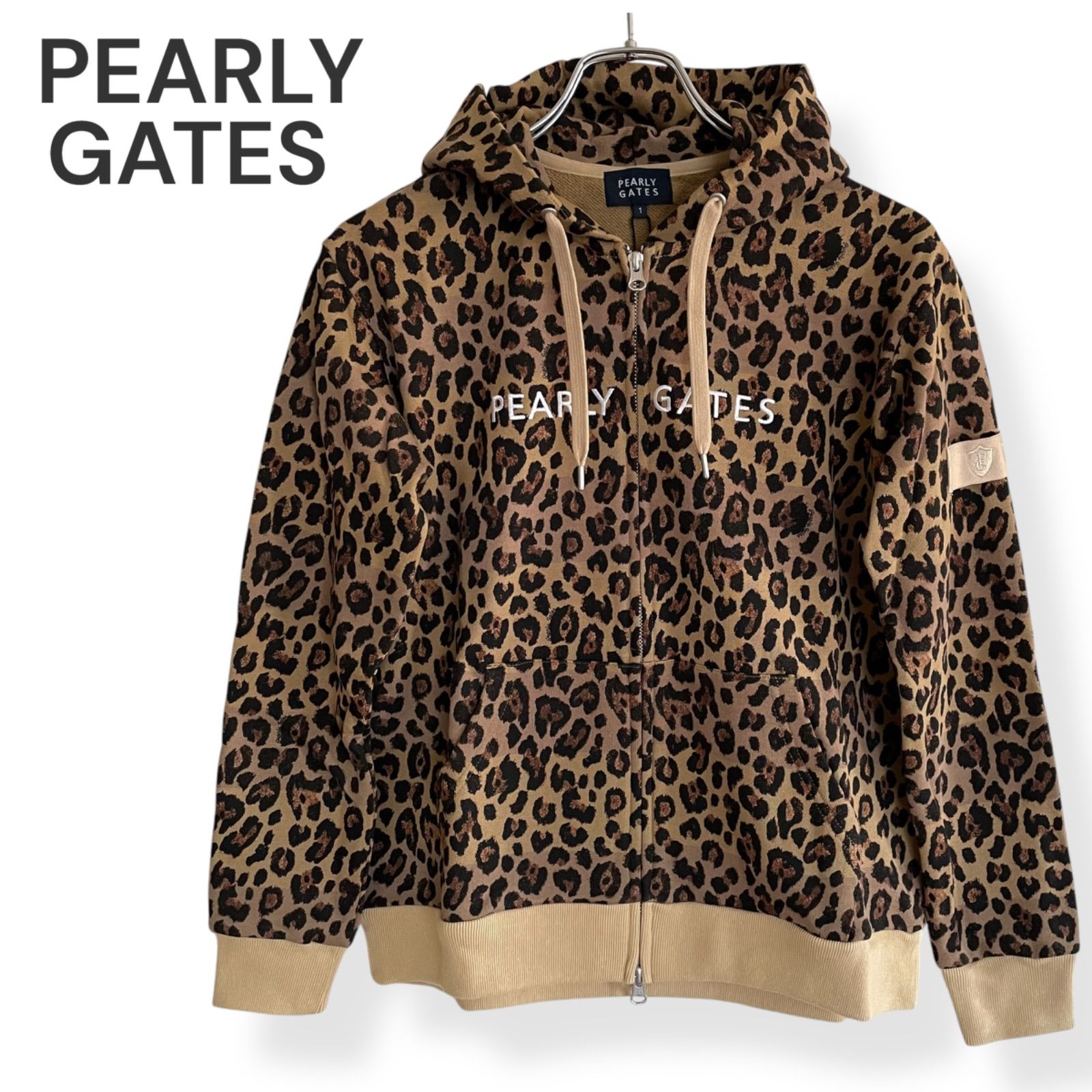 PEARLY GATES パーリーゲイツ ベージュ×レオパード パーカー コットン混 サイズ1 055-2262004 レディースカジュアル 554KZ