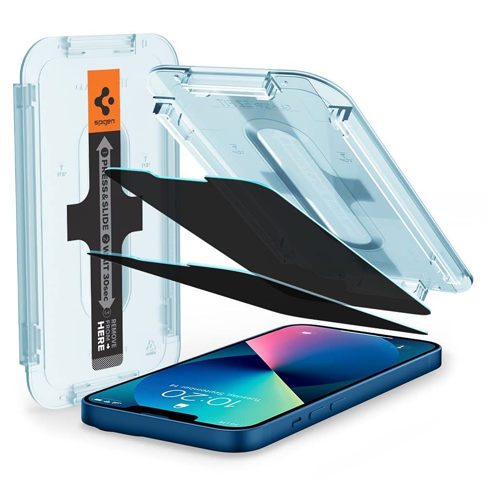 Spigen EZ Fit 覗き見防止 ガラスフィルム iPhone13 Mini 用 貼り付けキット付き iPhone13 mini 対応 保護 フィルム のぞき見防止 2枚入
