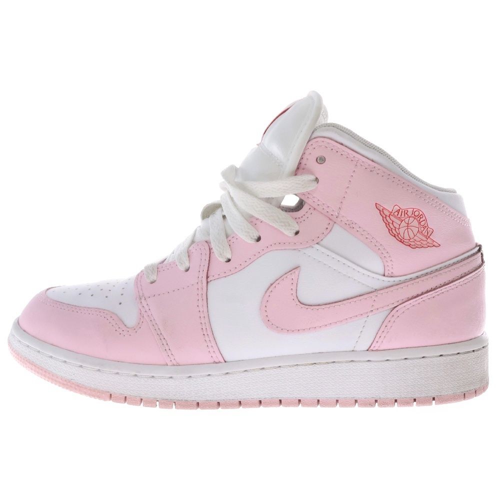 満足度保証！NIKE (ナイキ) GS AIR JORDAN 1 MID Pink Foam エアジョーダン 1 ピンクフォーム ミッドカットスニーカー ホワイト/ピンク US7Y/25cm DQ8423-608 脱げにくい