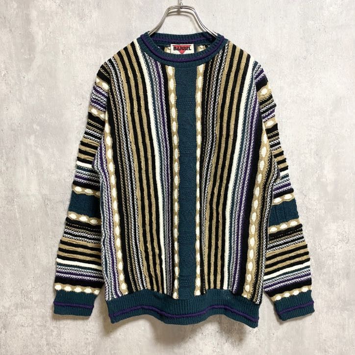 古着 used　BARREL　バレル　長袖ストライプ柄ニット　セーター　クルーネック　USA製　マルチカラー　XLサイズ