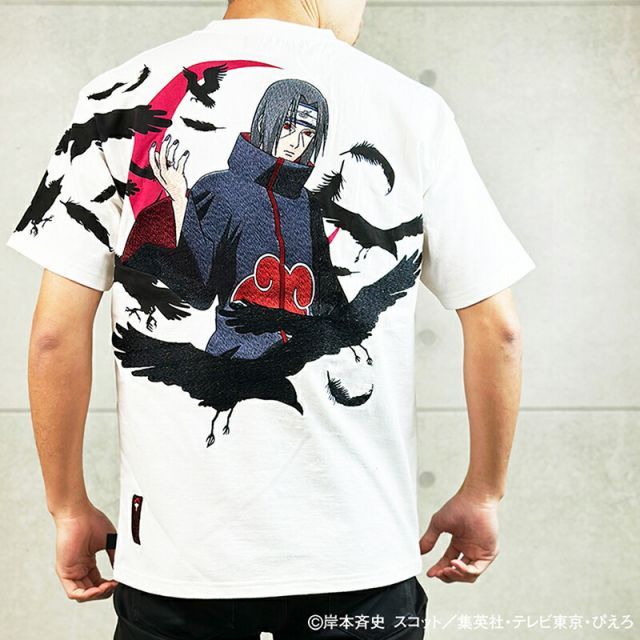絡繰魂 × NARUTO うちはイタチ 暁 柄 刺繍 半袖 Tシャツ