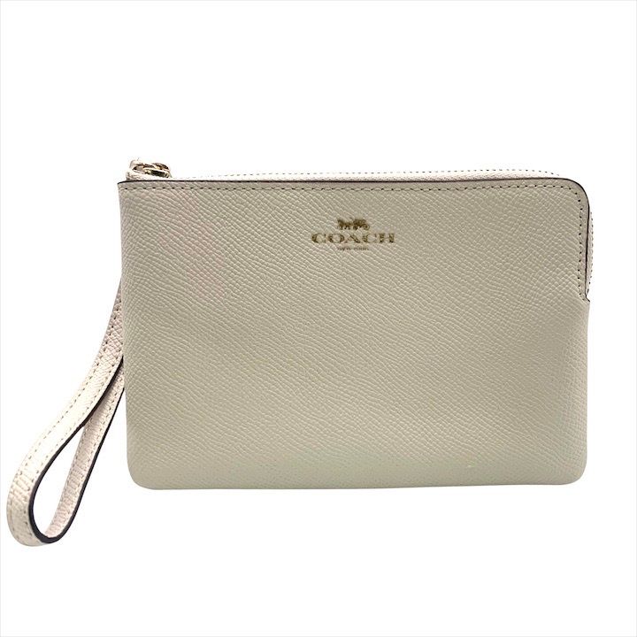 美品 COACH コーチ レザー ポーチ ストラップ付 ホワイト
