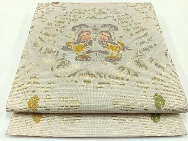 平和屋着物＊夏物 六通柄袋帯 唐織 向かい鳥花文 金糸 正絹 逸品