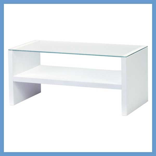 ２台セット ガラスセンターテーブル 収納棚付き W90×D45×H41.5cm No.621 ホワイト