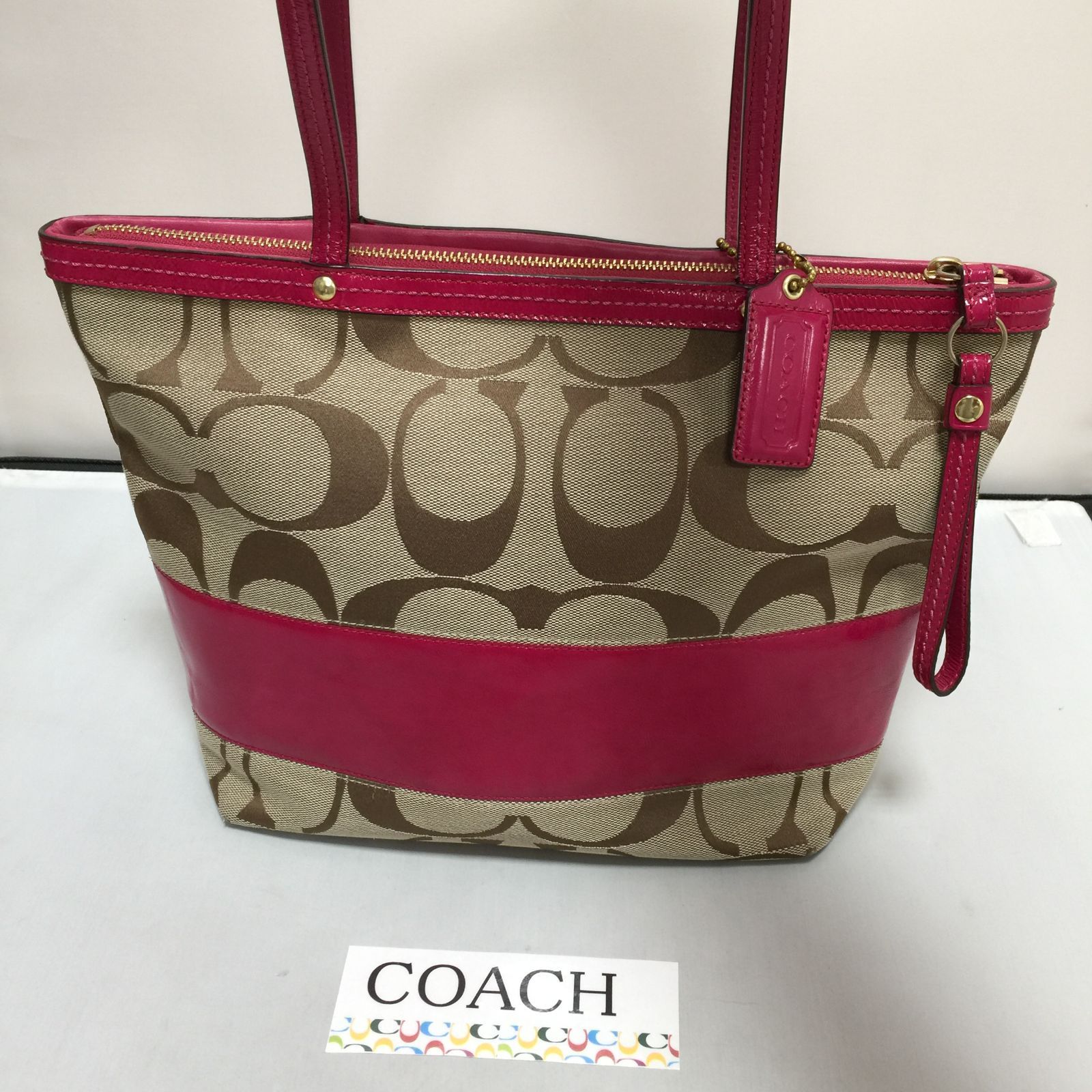 COACH コーチ シグネチャー トートバッグ カーキ ピンク 12429