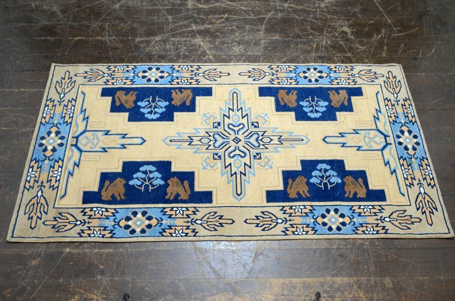 蔵A5458c 古い緞通 段通 敷物 絨毯 木綿 堺赤穂鍋島