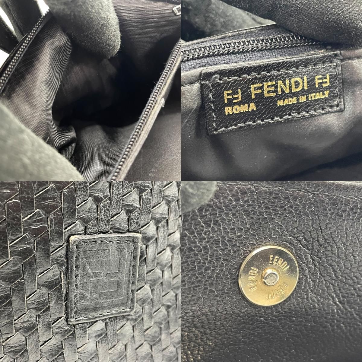美品 FENDI フェンディ 編み込みレザー ショルダーバッグ 黒