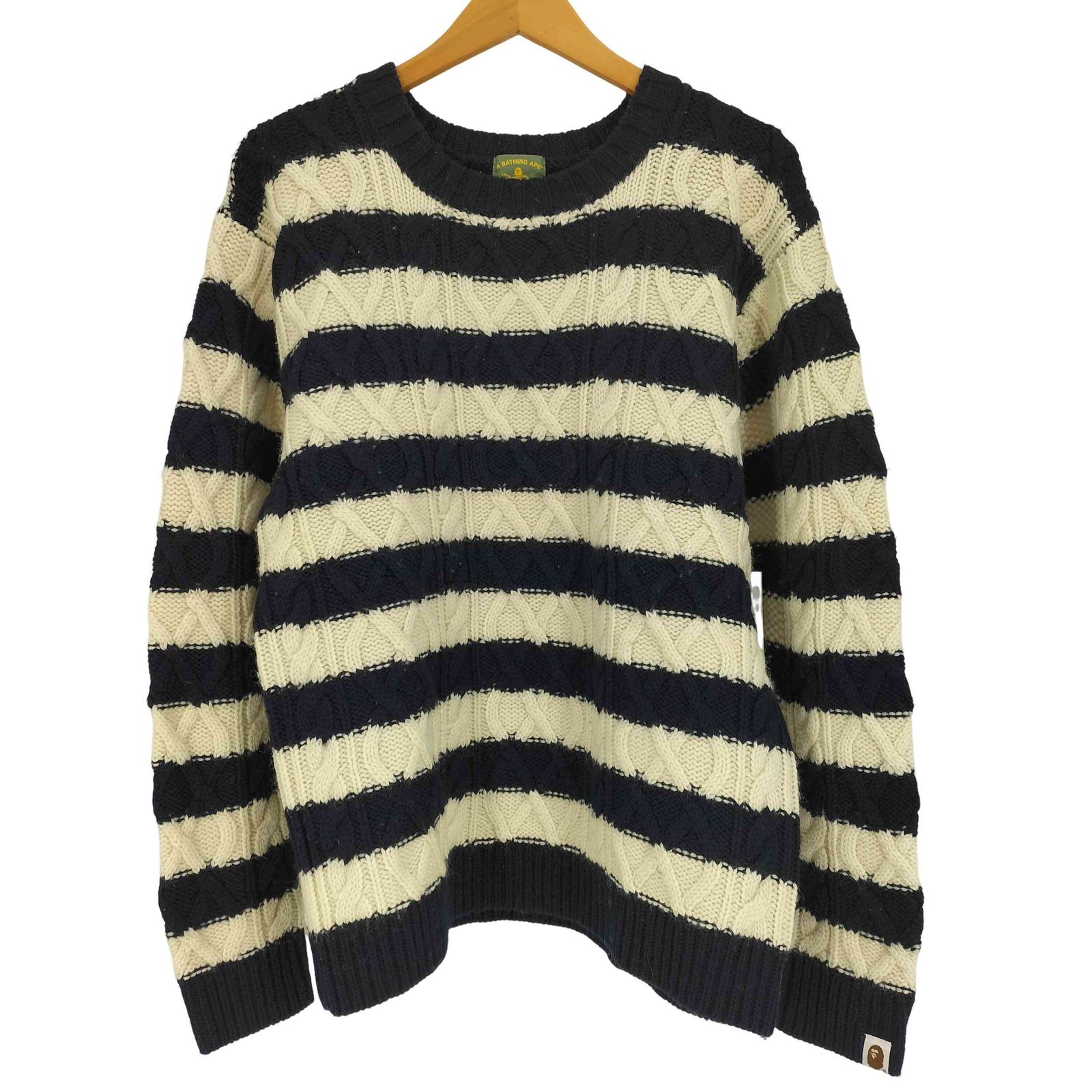 アベイシングエイプ A BATHING APE ボーダー クルーネック ケーブル ニット メンズ JPN：M 